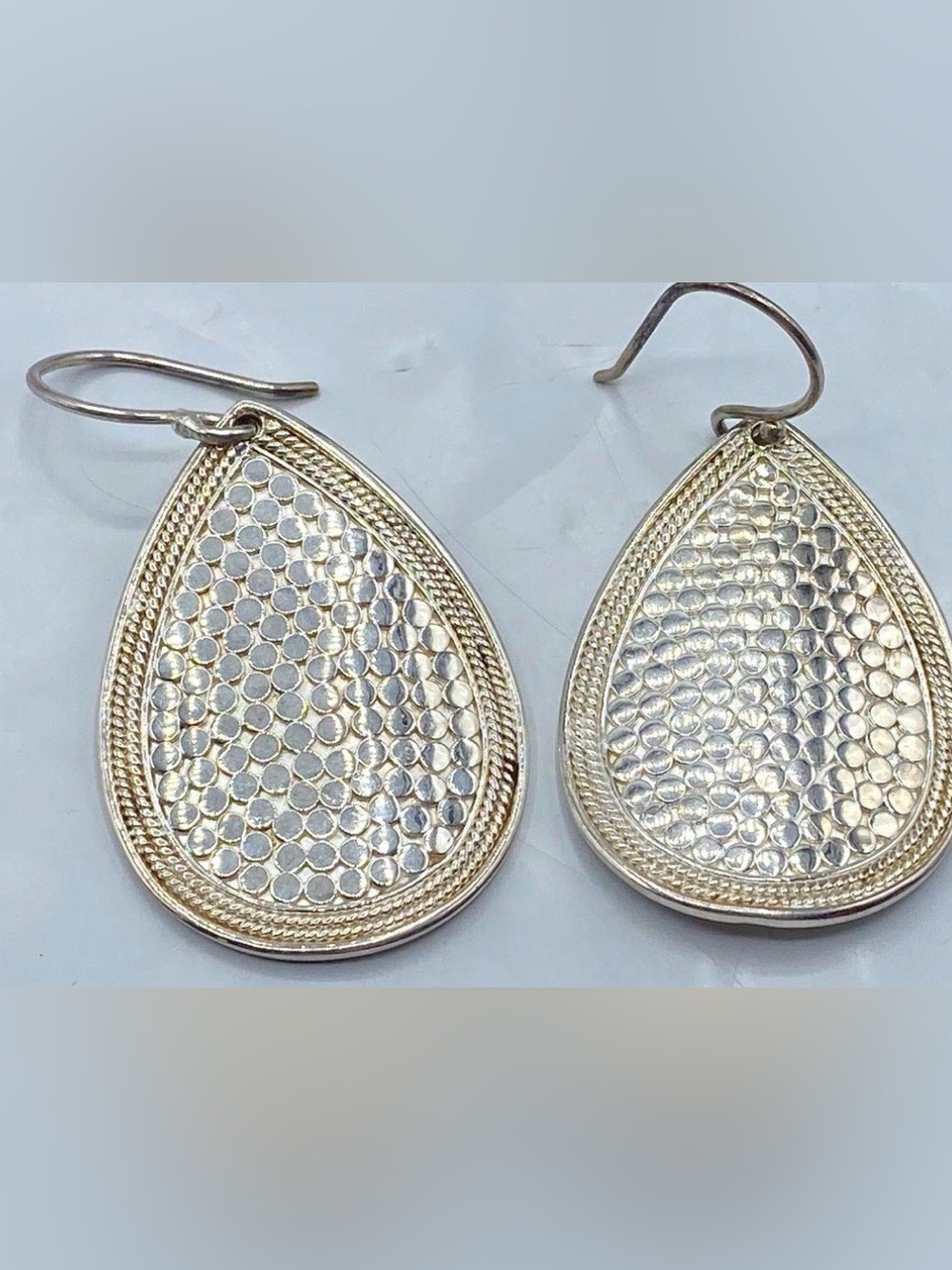 Anna Beck 925 Sterling Silver Gold-tone Dangle Tear Shaped Dotted Earrings